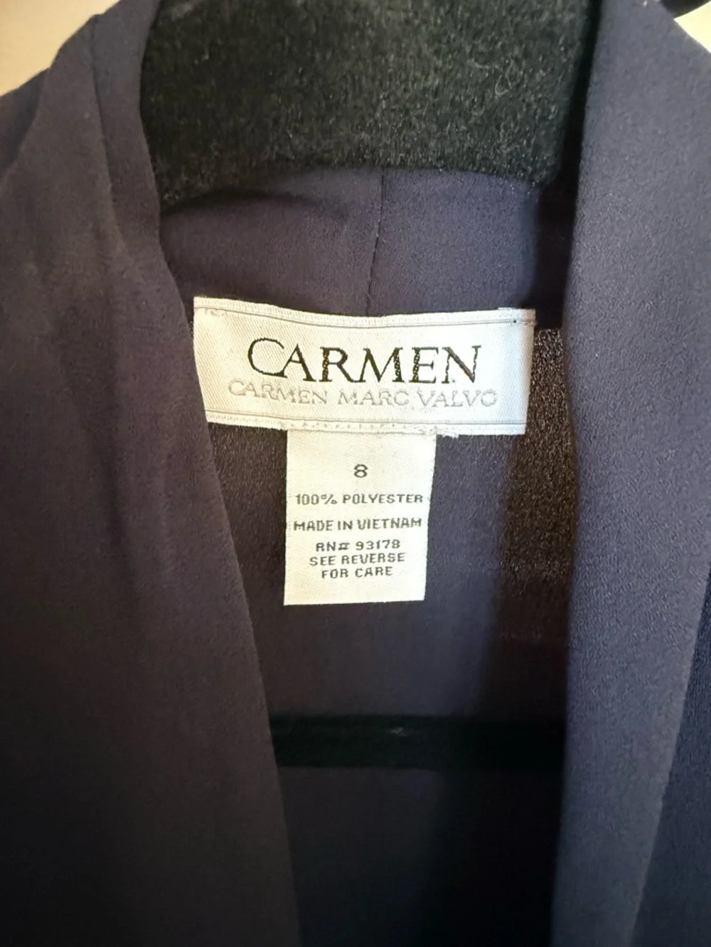 Carmen Marc Valvo Draped V-Neck Blouse in Navy Blue - Picture 3 of 5